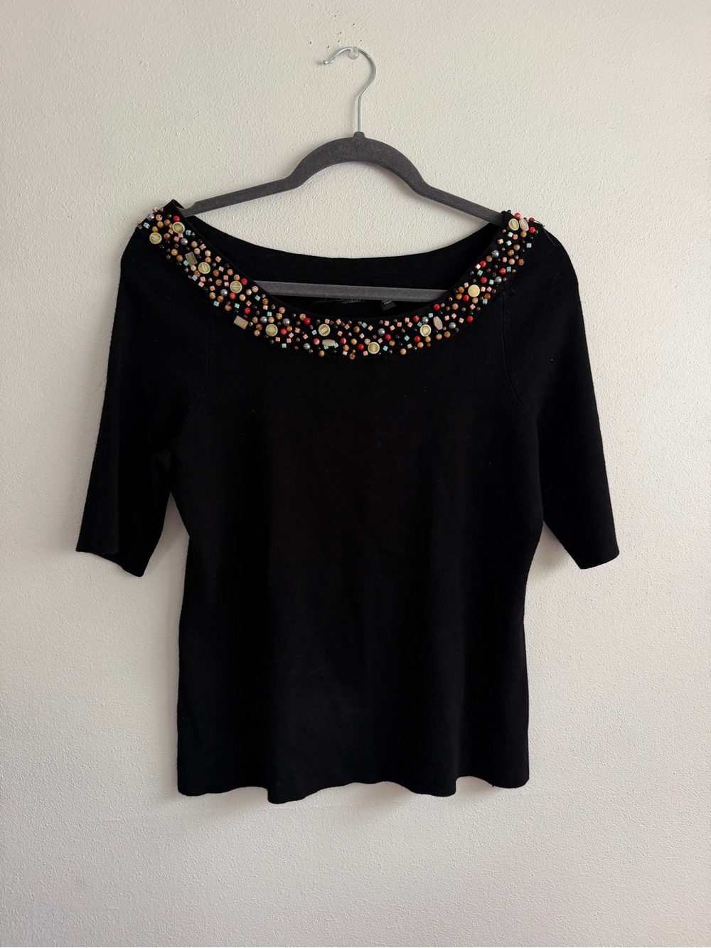 Embellished Black Women's Boatneck Top